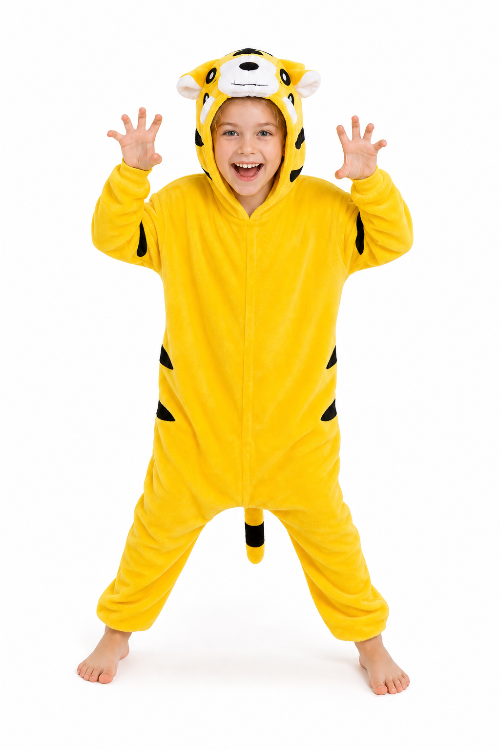 Kids' Plush Yellow Tiger Hooded Kigurumi