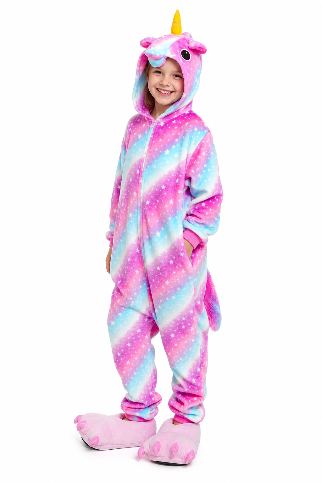 Kids' Rainbow Star Plush Unicorn Kigurumi