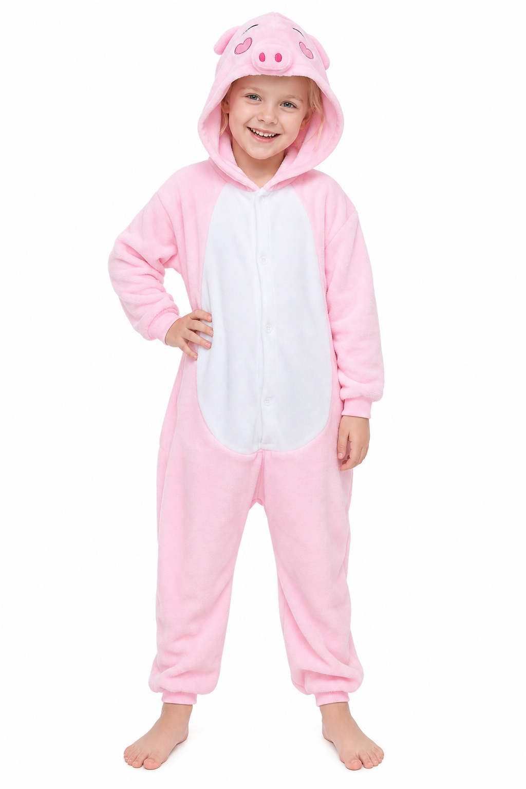 Kids Soft Pink Pig Hooded Kigurumi Onesie