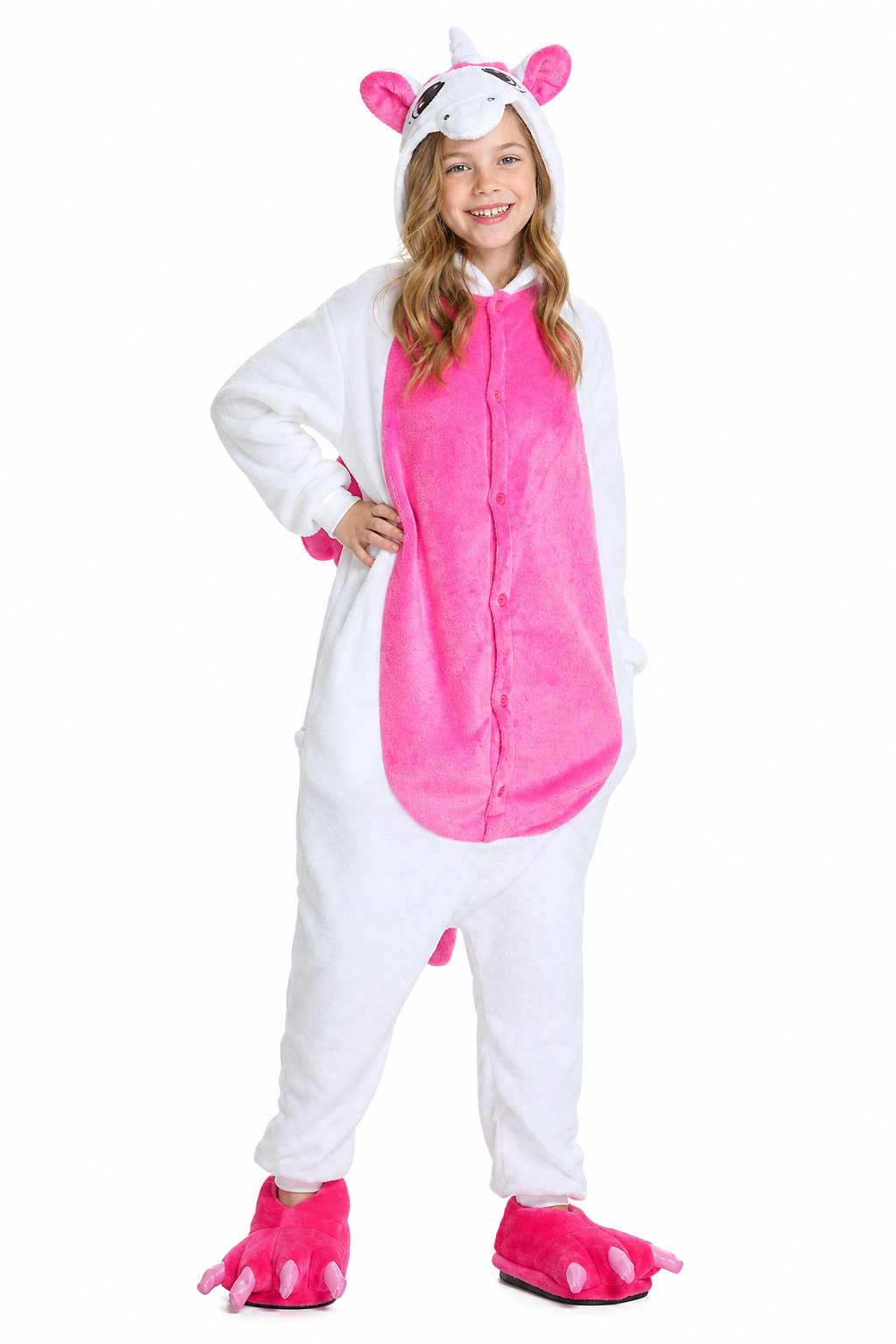 Kids White and Hot Pink Unicorn Plush Kigurumi