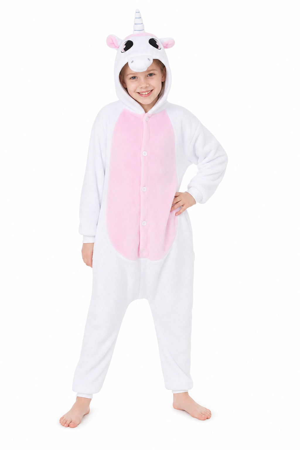 Kids' White and Pink Unicorn Plush Kigurumi