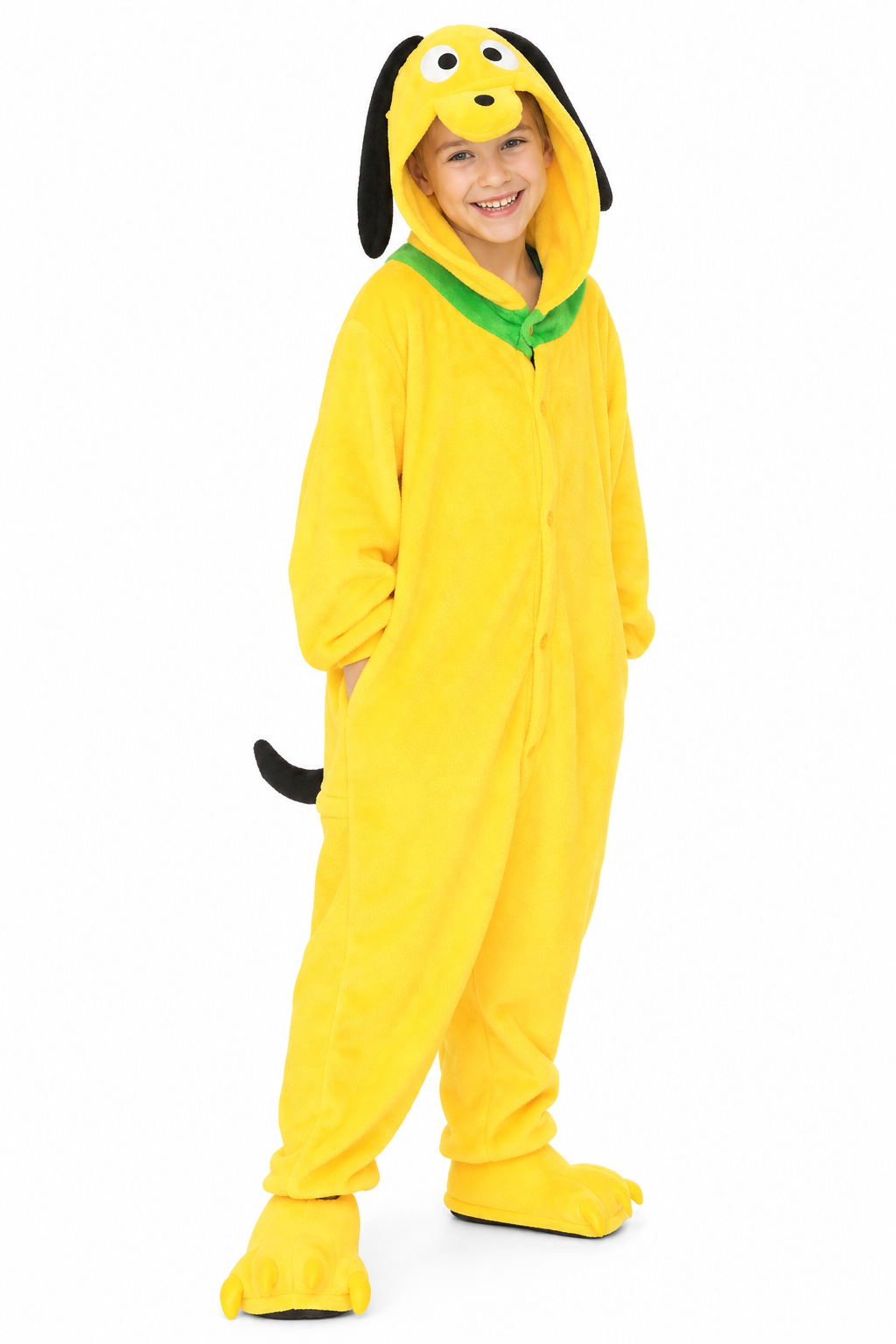 Kids' Yellow Plush Hooded Dog Onesie