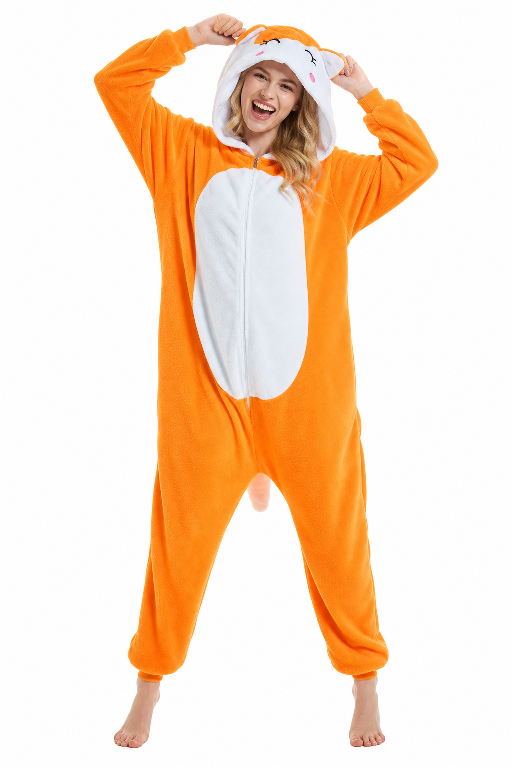 Orange Plush Fox Hooded Kigurumi Onesie