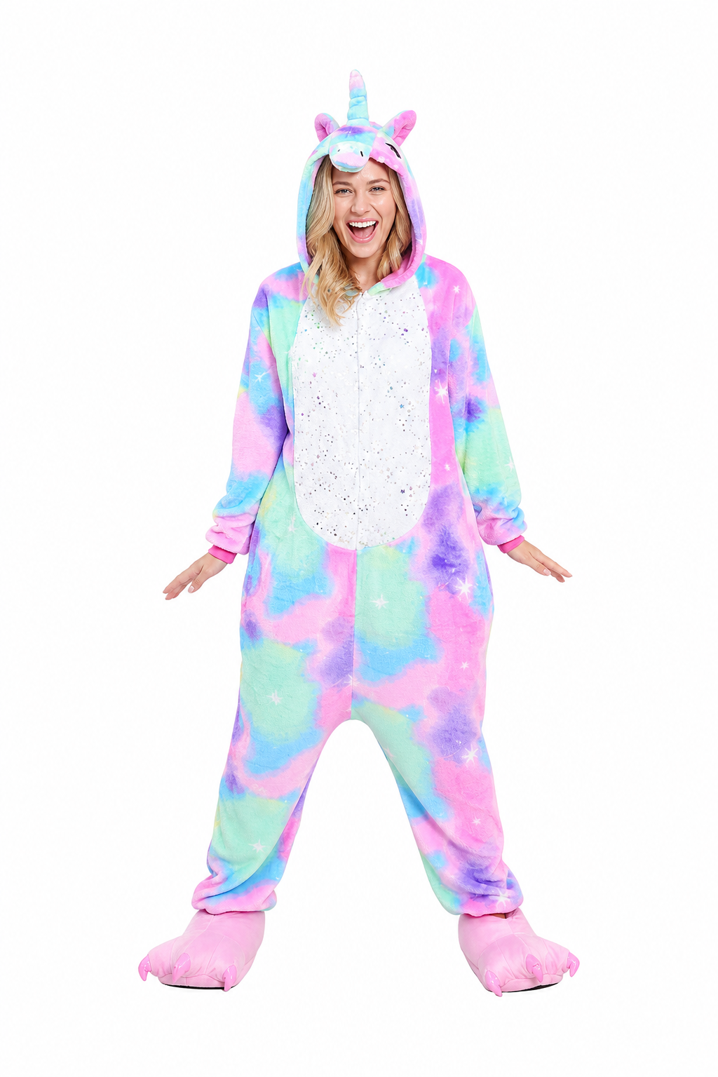 Pastel Tie-Dye Unicorn Onesie with Star Glitter Belly