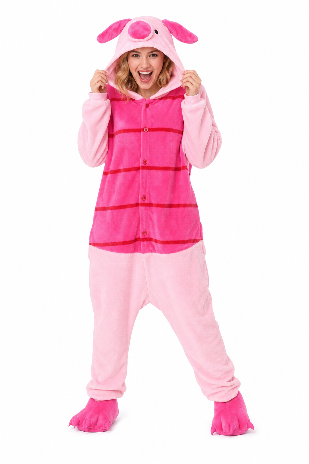 Pink Piglet Plush Kigurumi Onesie with Footies