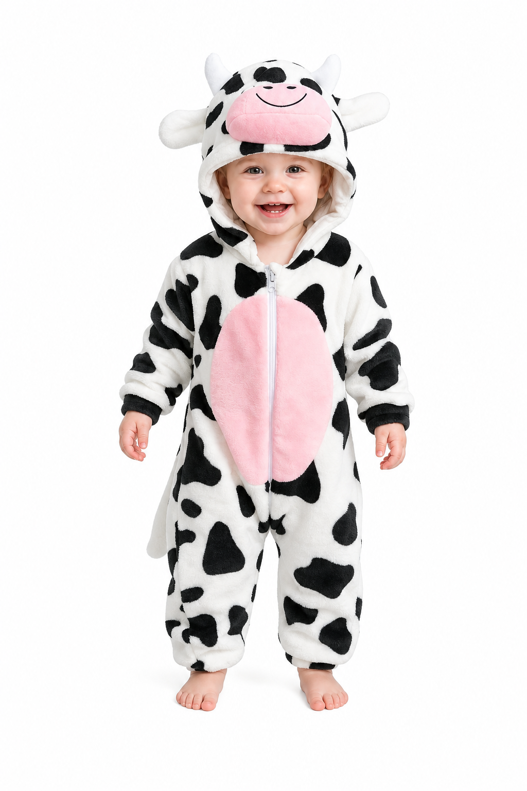 Plush Black and White Cow Baby Onesie