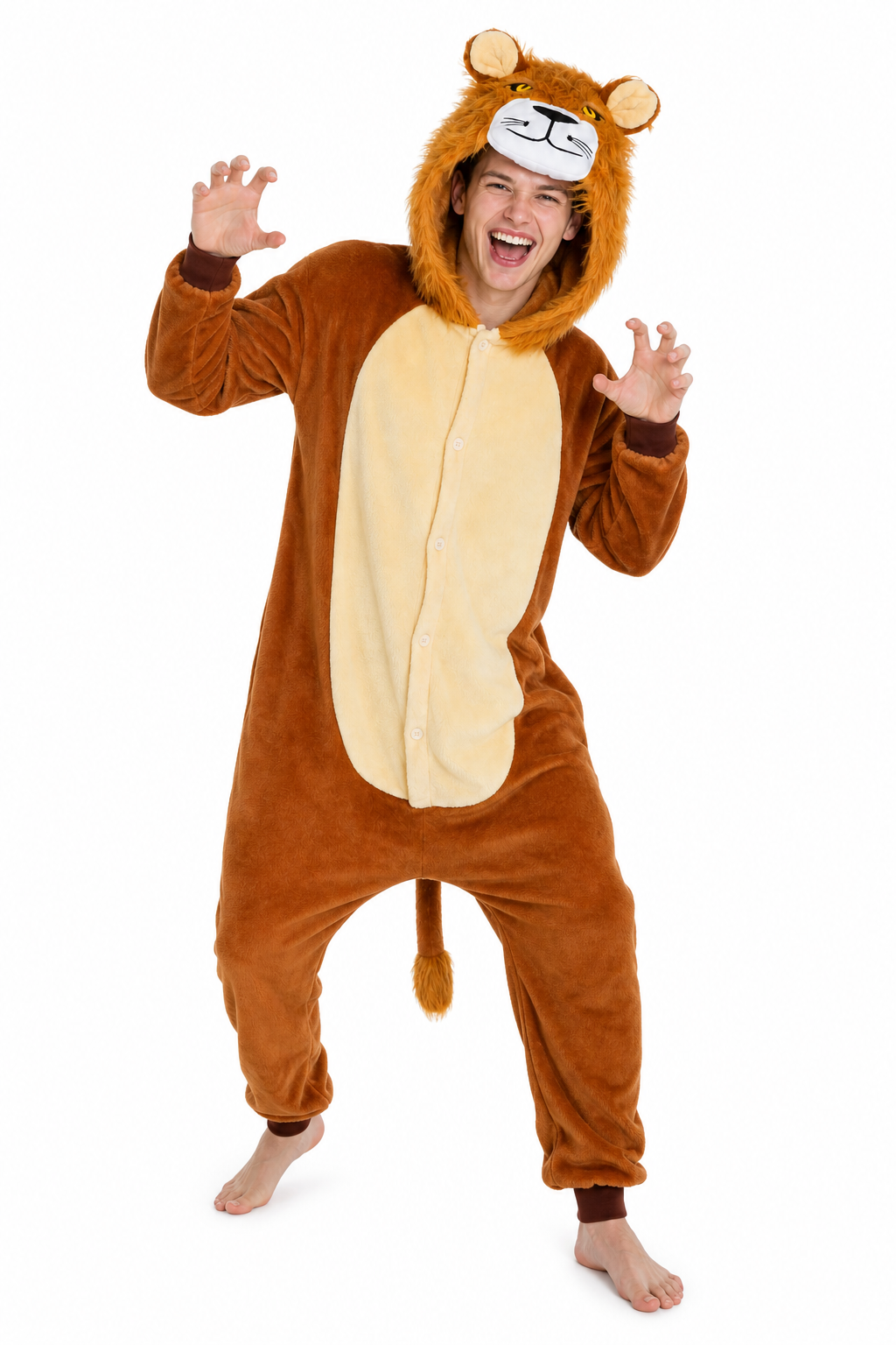 Plush Brown Lion Onesie with Fluffy Mane