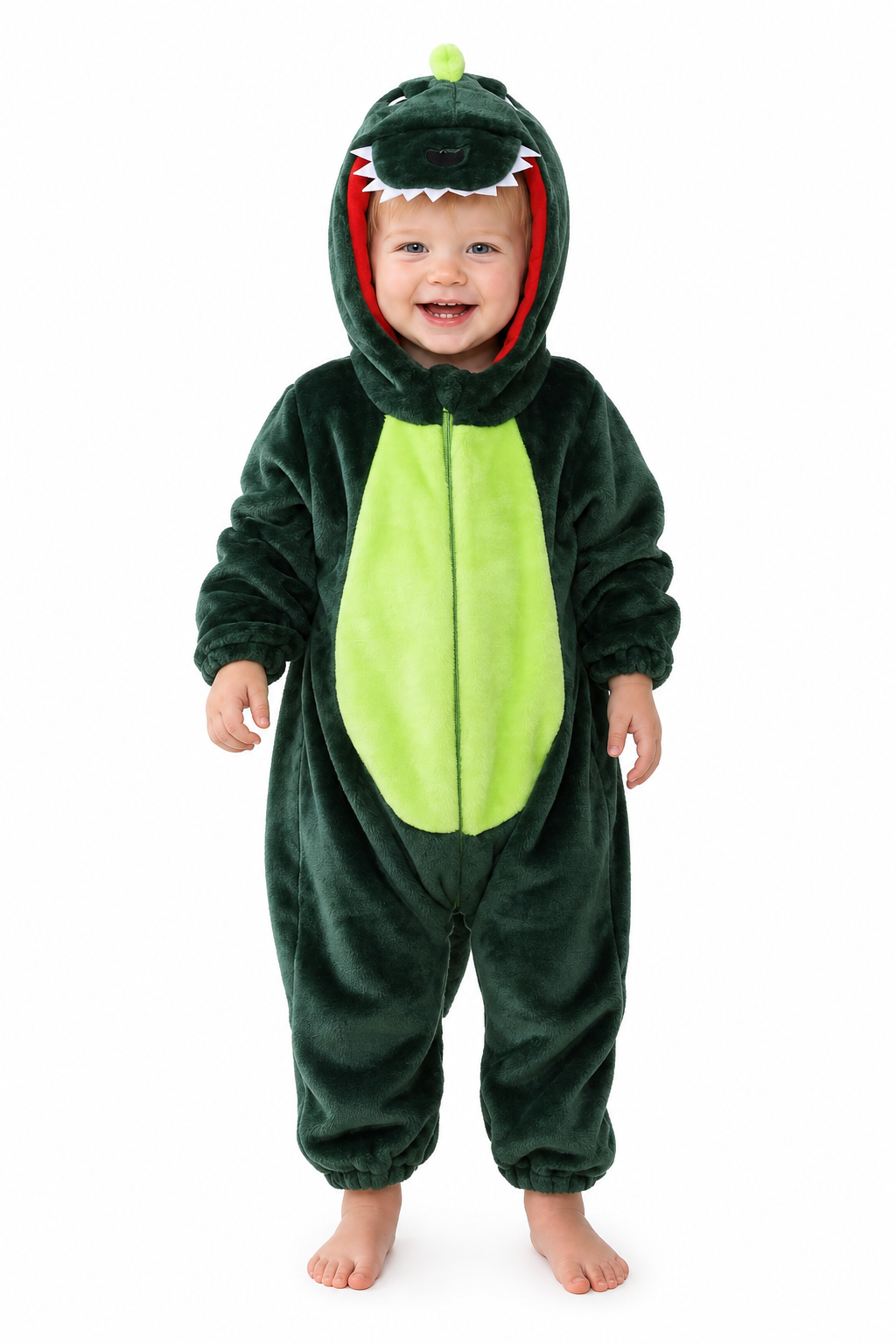 Plush Dark Green Baby Dino Onesie with Green Belly