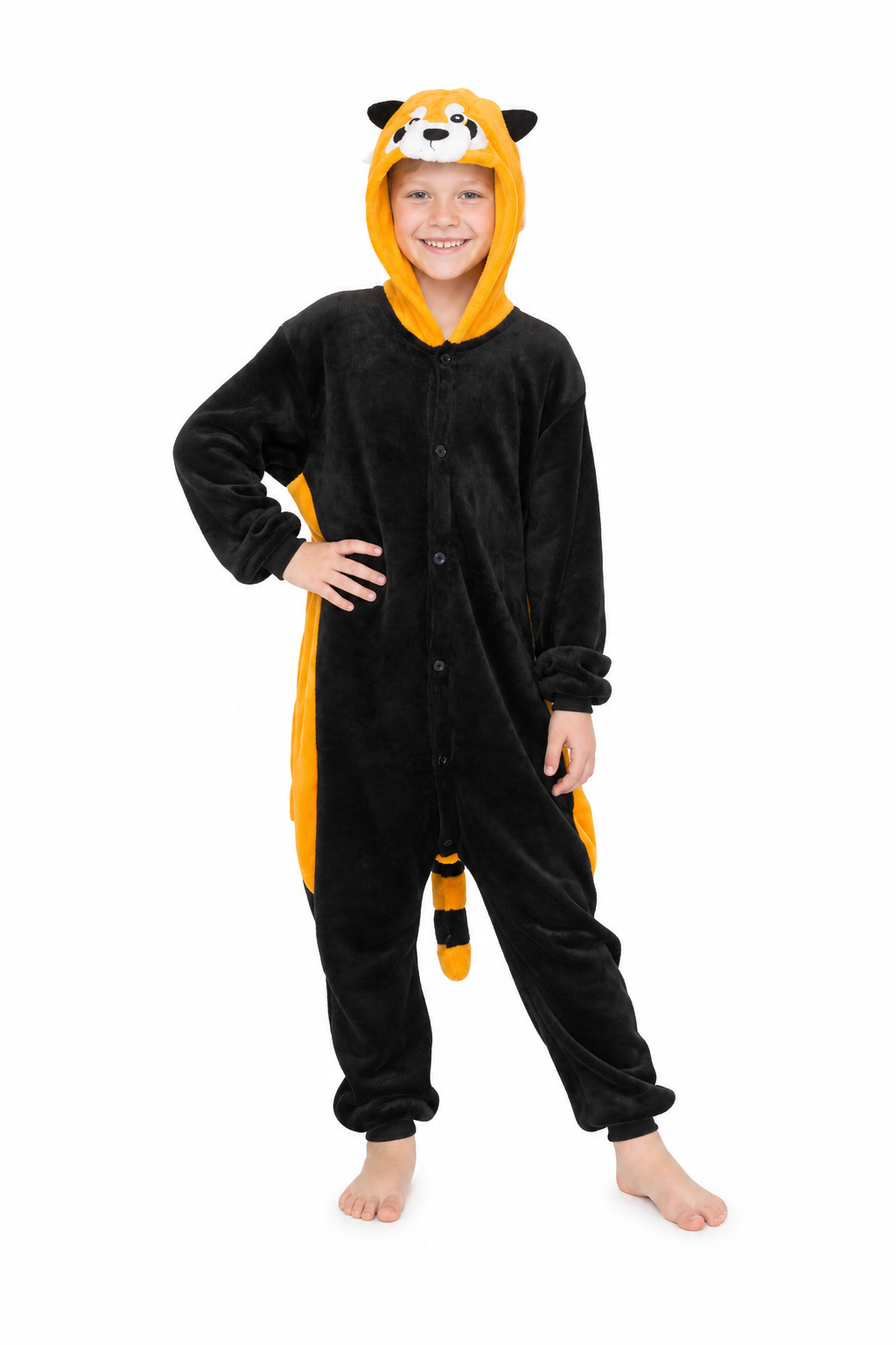 Plush Kids' Black and Orange Red Panda Kigurumi