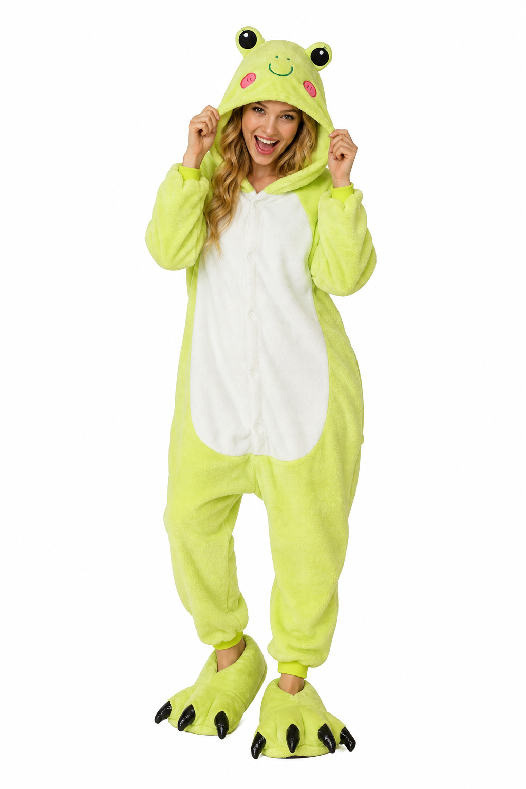 Plush Lime Green Frog Kigurumi with Slippers