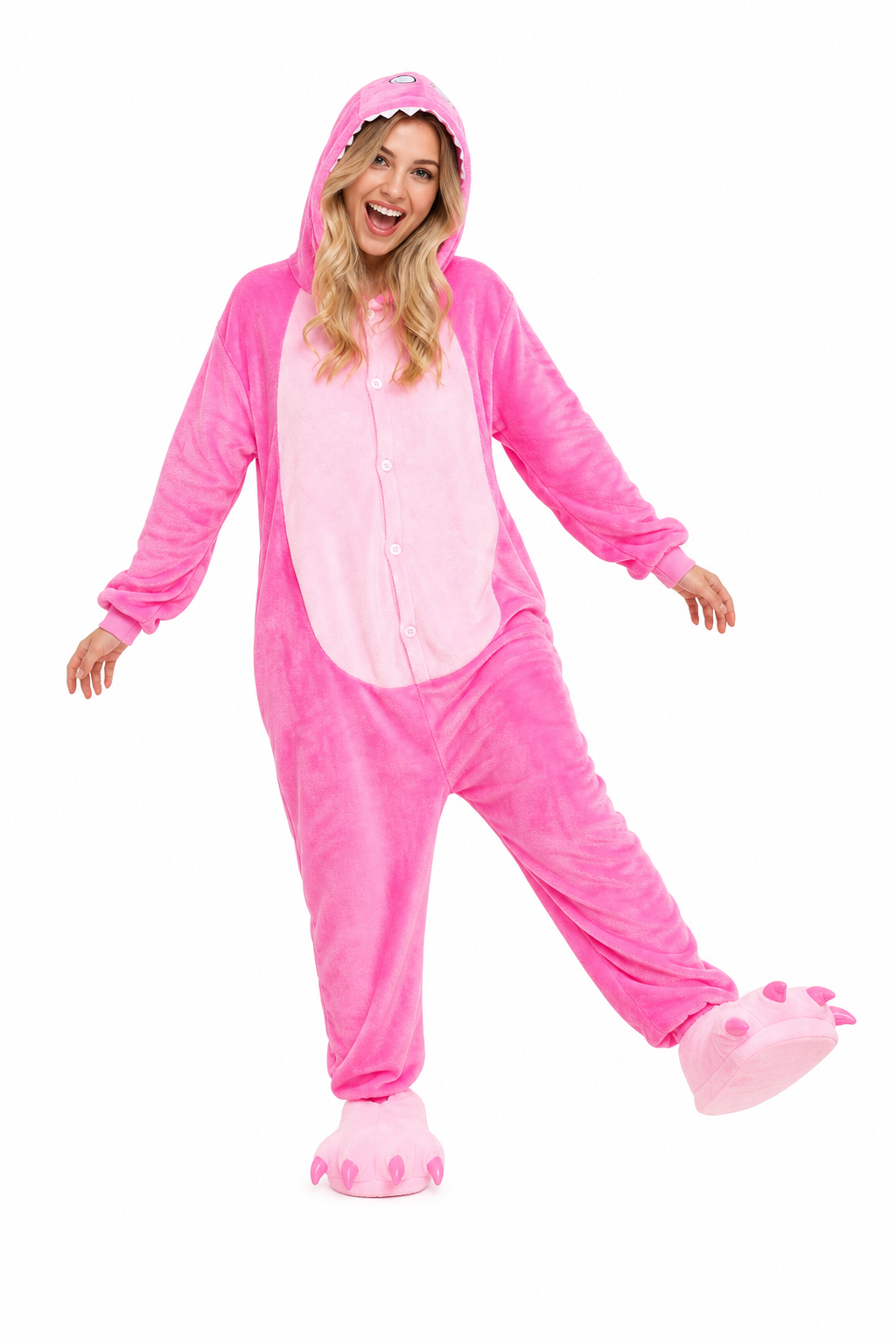 Plush Pink Monster Kigurumi with Claw Slippers