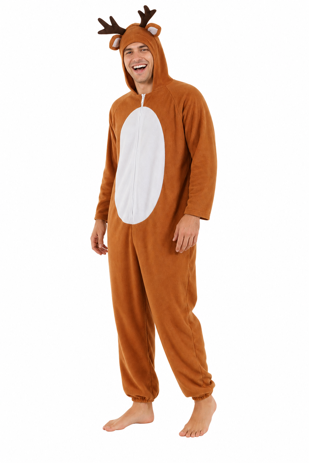 Plush Reindeer Onesie with Antler Hood