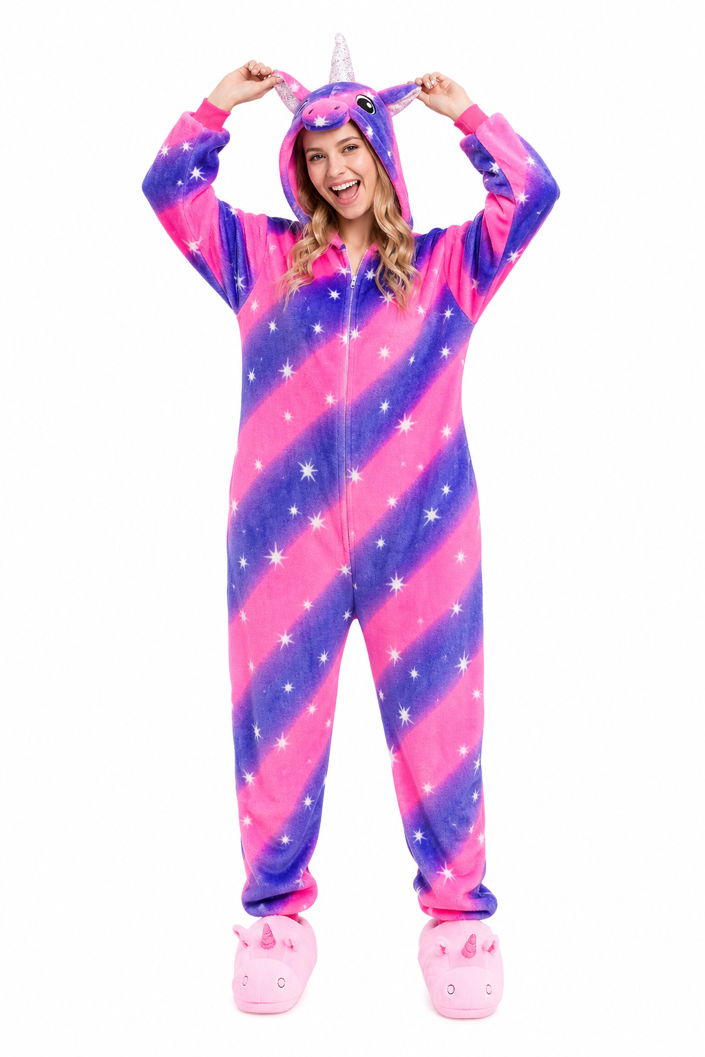 Plush Starry Pink and Purple Unicorn Onesie