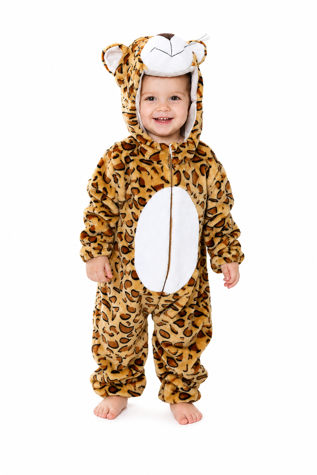 Plush Toddler Leopard Animal Onesie with Hood