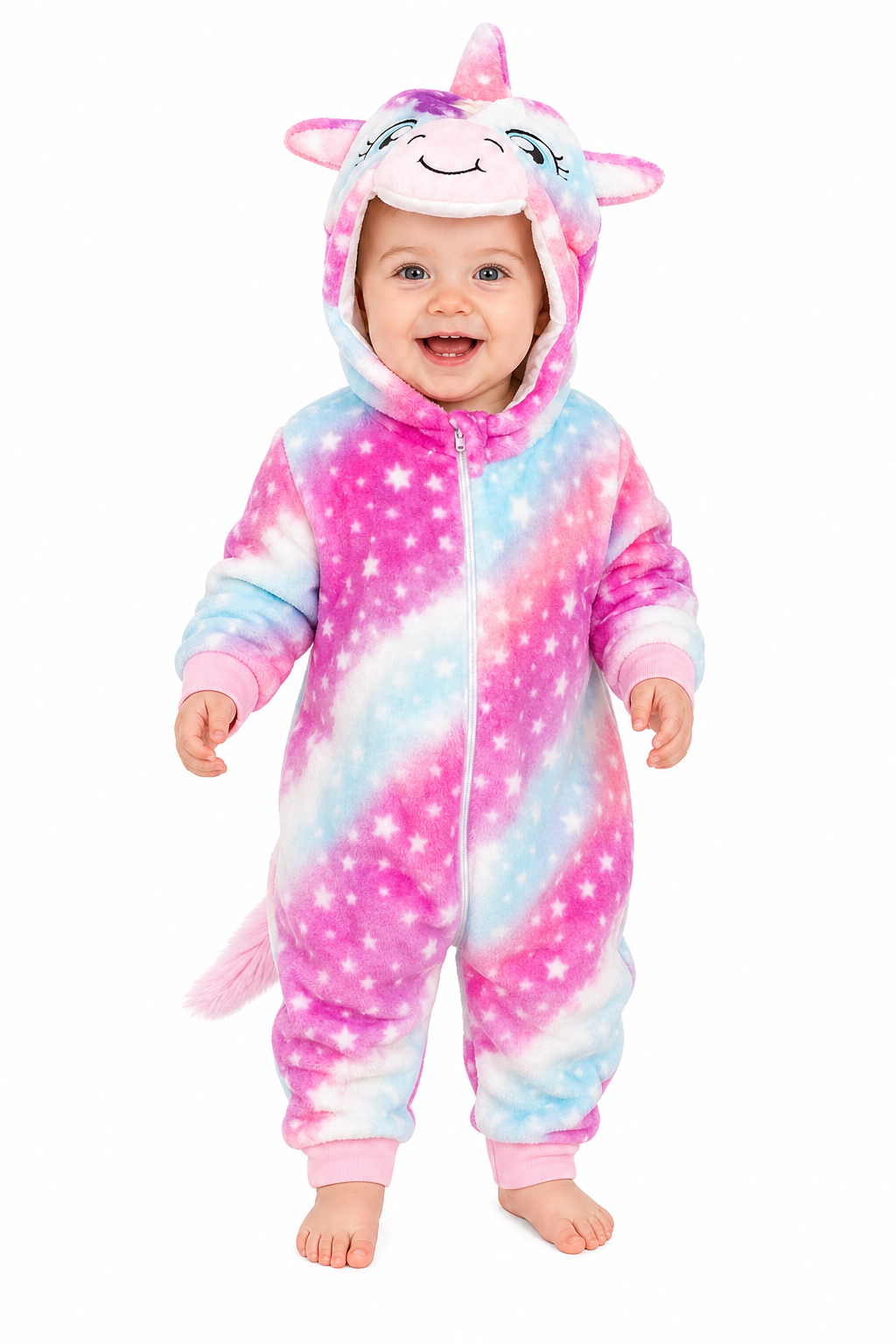 Plush Unicorn Baby Onesie with Tie-Dye Stars