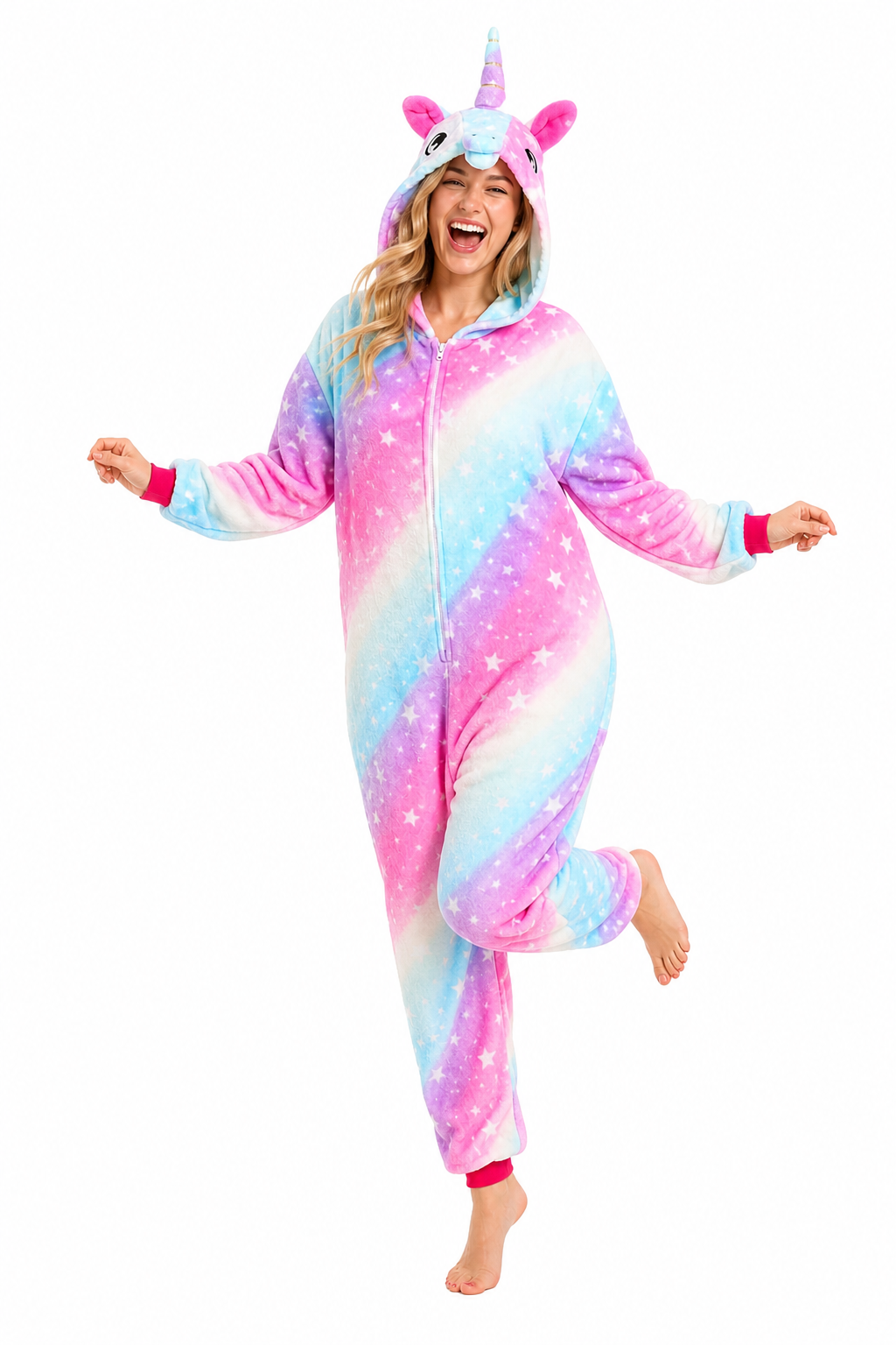 Plush Unicorn Onesie with Rainbow Stars