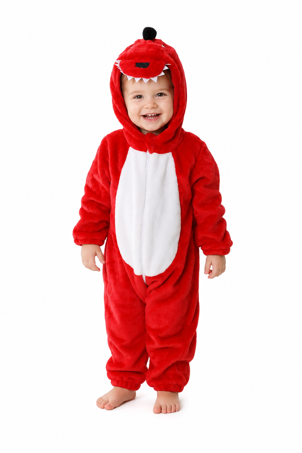 Soft Red Plush Dinosaur Toddler Hooded Onesie