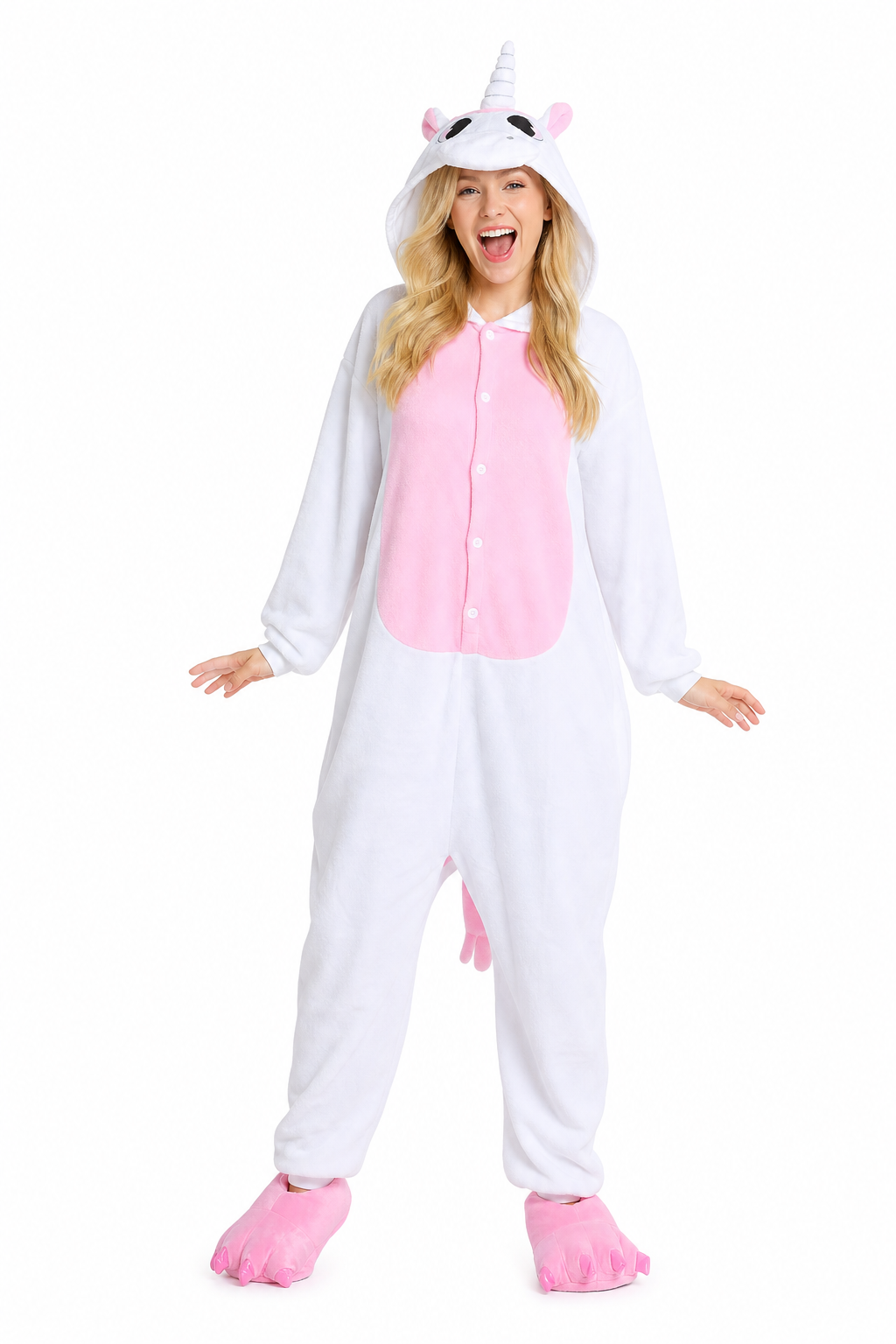 Soft White Unicorn Kigurumi with Pink Slippers