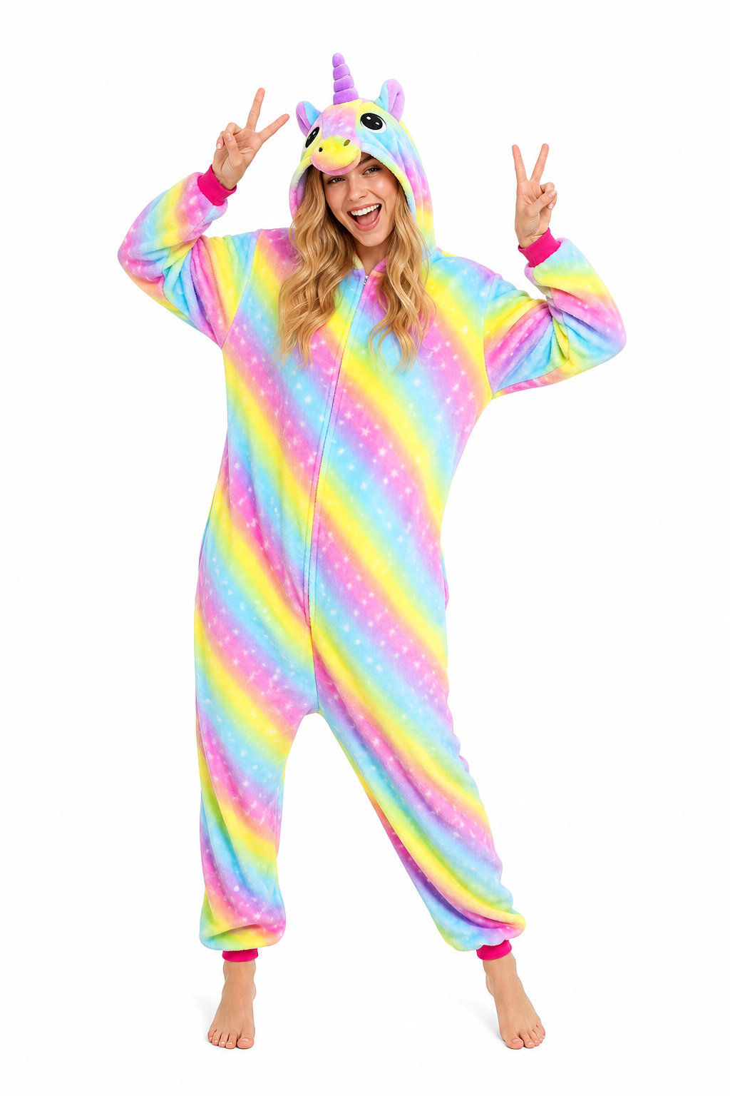 Starry Rainbow Unicorn Hooded Plush Onesie