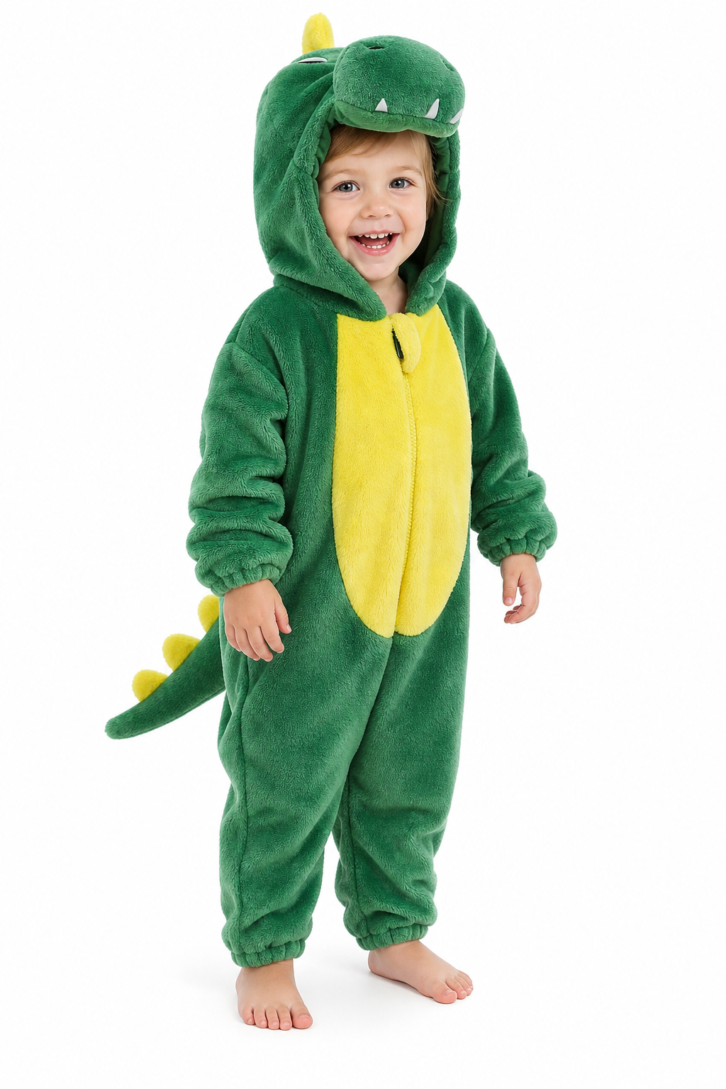 Toddler Green Dinosaur Plush Hooded Onesie