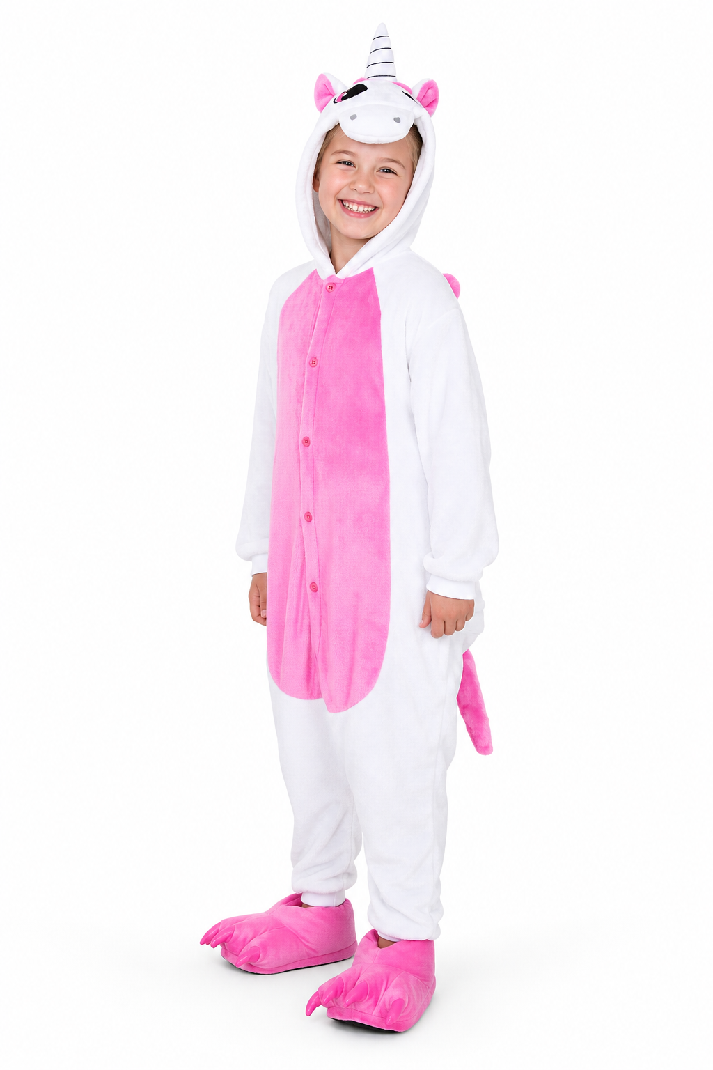 White and Pink Unicorn Kids' Kigurumi with Slippers